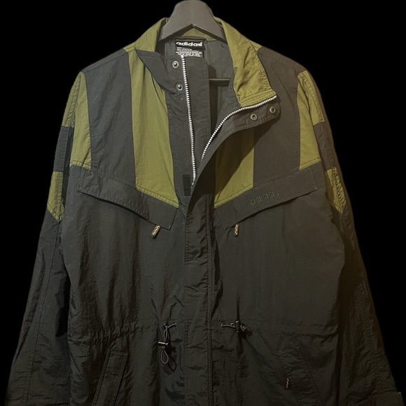 Vintage Adidas Utility Coat Track Jacket M/L Green Black Striped